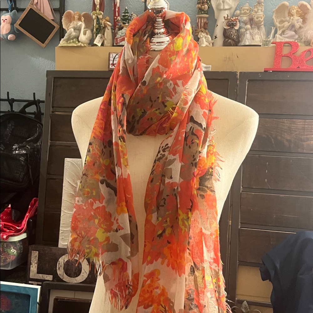 Vibrant Floral Scarf in Orange and Pink
